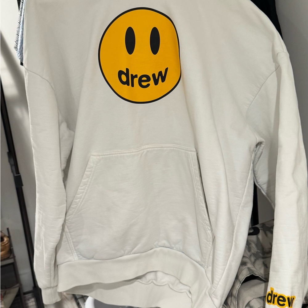 Drew House Cream Hoodie with Black and Yellow Logo
